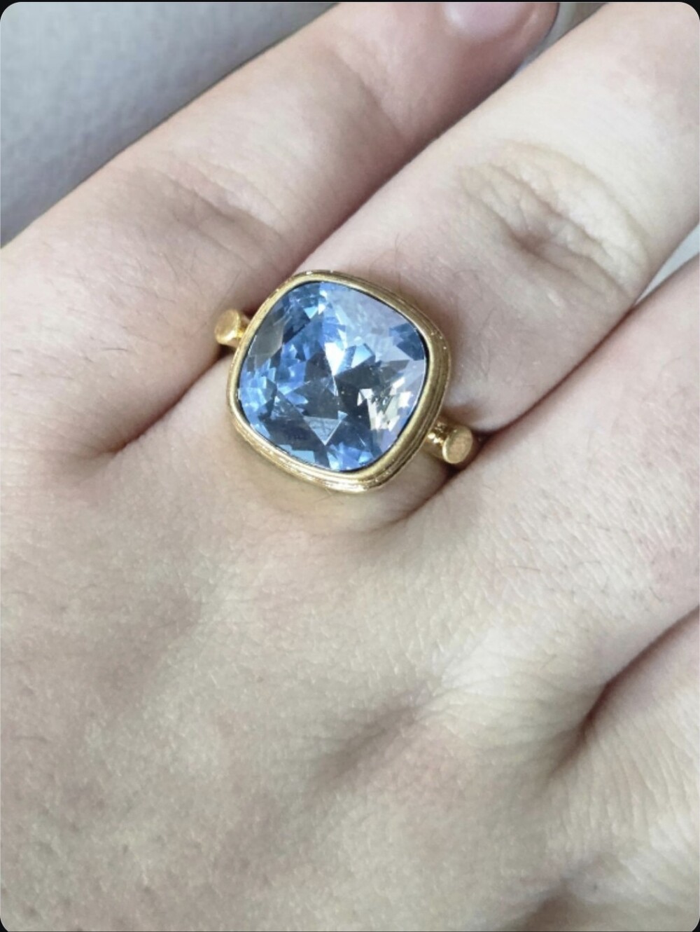 18k Gold Plated Luxury Byzantine Revival Icey Blue Aquamarine Bevel Crystal Ring - Picture 6 of 6